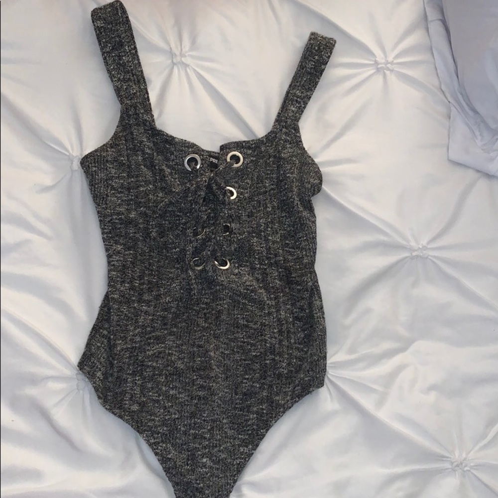 Grayish ribbed bodysuit